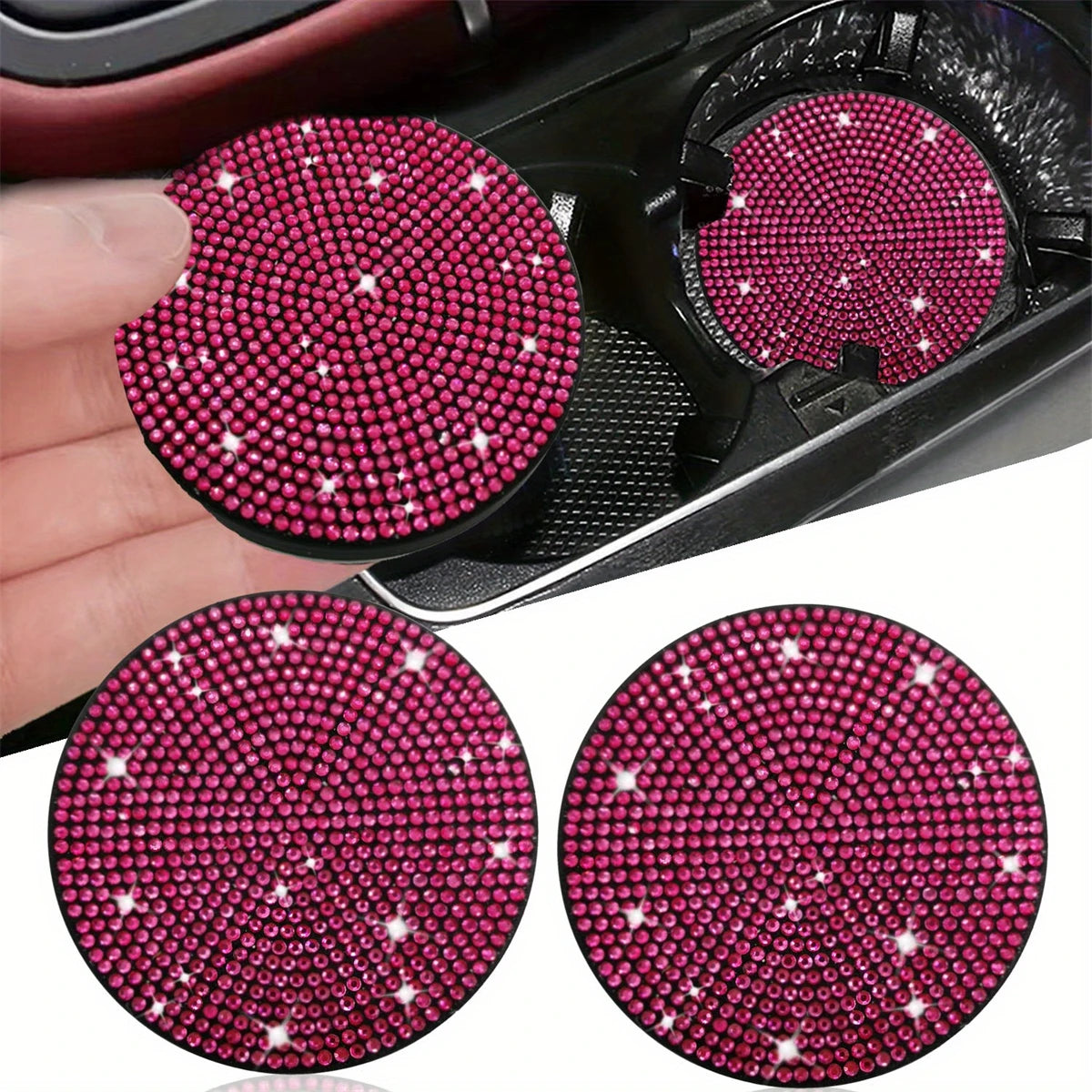2pcs Imitation Diamond Fashion Car Cup Cushion Bling Car Cup Holder Coaster Anti-slip Popular and fashionable coasters
