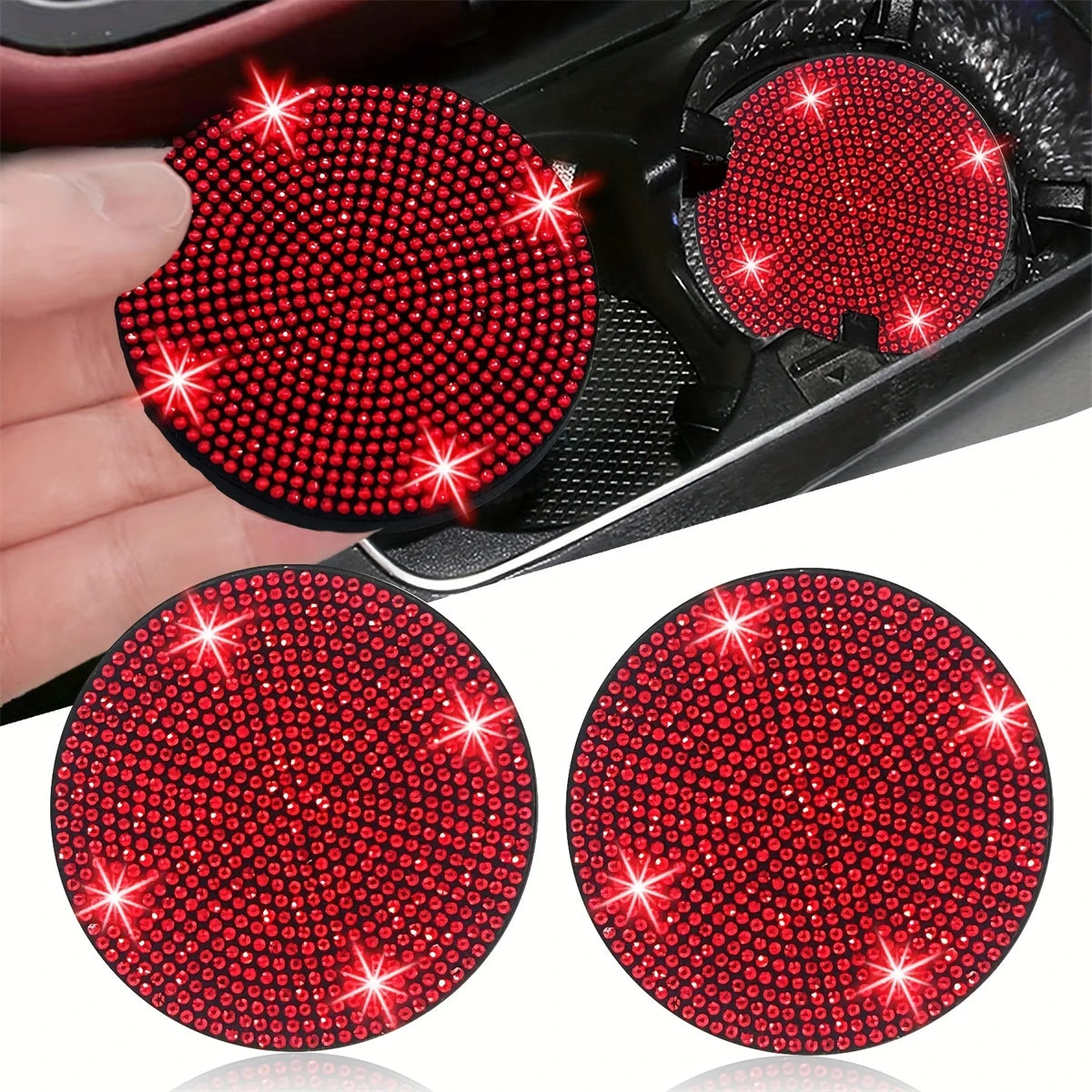 2pcs Imitation Diamond Fashion Car Cup Cushion Bling Car Cup Holder Coaster Anti-slip Popular and fashionable coasters